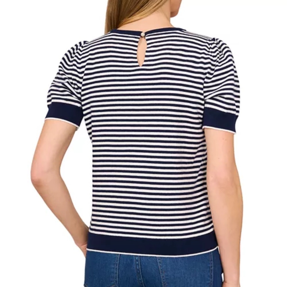 🆕 CeCe Tipped Puff Navy and White sweater sz. 2X - Picture 2 of 5